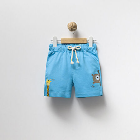 Erkek Çocuk Pamuklu Penye Baskılı Beli Lastikli Günlük Şort