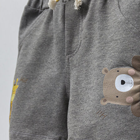 Erkek Çocuk Pamuklu Penye Baskılı Beli Lastikli Günlük Şort