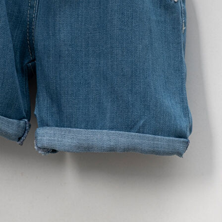 Kız Çocuk Çiçek Nakışlı Rahat Kalıp Yazlık Kot Kumaş  Şort 