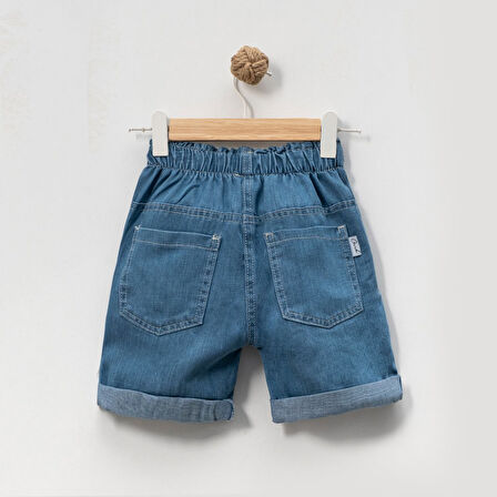 Kız Çocuk Çiçek Nakışlı Rahat Kalıp Yazlık Kot Kumaş  Şort 