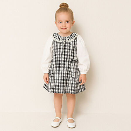 Kız Çocuk Ekose Desenli Tuvit Kumaş Elbise %100 Pamuk
