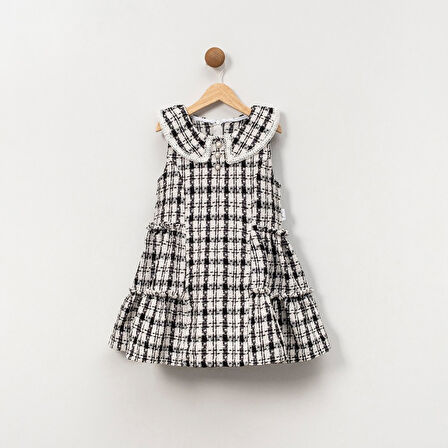 Kız Çocuk Ekose Desenli Tuvit Kumaş Elbise %100 Pamuk
