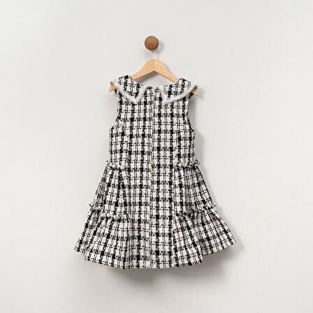 Kız Çocuk Ekose Desenli Tuvit Kumaş Elbise %100 Pamuk