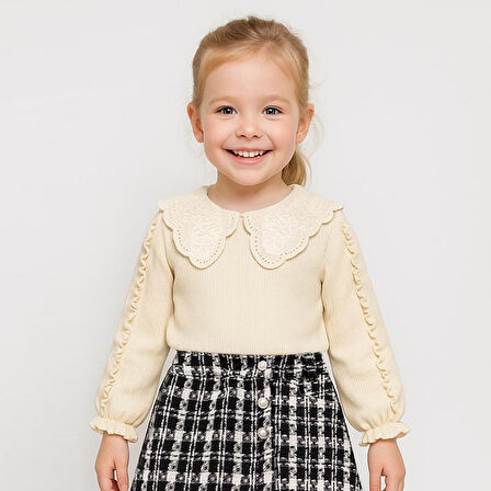 Dantel Bebe Yaka Fırfırlı 2ip Kız Çocuk Uzun Kollu Sweatshirt - %100 Pamuklu