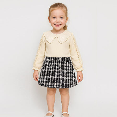 Dantel Bebe Yaka Fırfırlı 2ip Kız Çocuk Uzun Kollu Sweatshirt - %100 Pamuklu