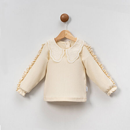 Dantel Bebe Yaka Fırfırlı 2ip Kız Çocuk Uzun Kollu Sweatshirt - %100 Pamuklu