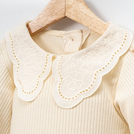 Dantel Bebe Yaka Fırfırlı 2ip Kız Çocuk Uzun Kollu Sweatshirt - %100 Pamuklu