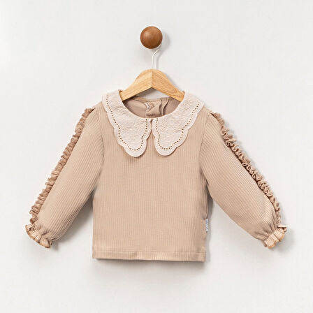 Dantel Bebe Yaka Fırfırlı 2ip Kız Çocuk Uzun Kollu Sweatshirt - %100 Pamuklu