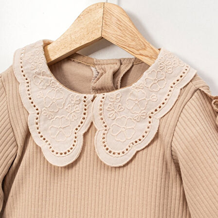 Dantel Bebe Yaka Fırfırlı 2ip Kız Çocuk Uzun Kollu Sweatshirt - %100 Pamuklu