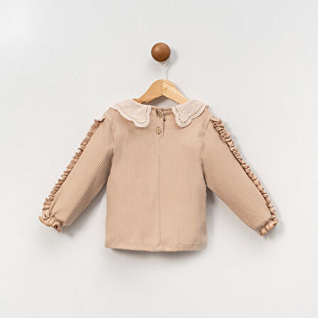 Dantel Bebe Yaka Fırfırlı 2ip Kız Çocuk Uzun Kollu Sweatshirt - %100 Pamuklu