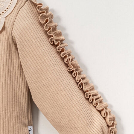 Dantel Bebe Yaka Fırfırlı 2ip Kız Çocuk Uzun Kollu Sweatshirt - %100 Pamuklu