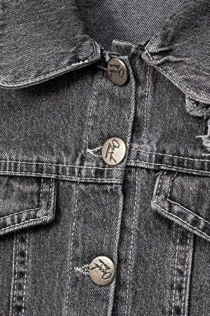 Çiçek Detaylı Kız Çocuk Kot Ceket