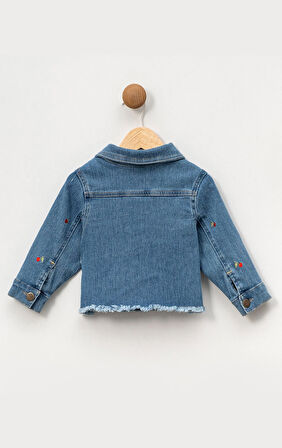 Kız Çocuk Kalp Nakışlı Kot Ceket