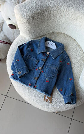 Kız Çocuk Kalp Nakışlı Kot Ceket