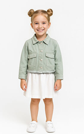 Kız Çocuk Yandan Büzgülü Cepli  Kot ceket