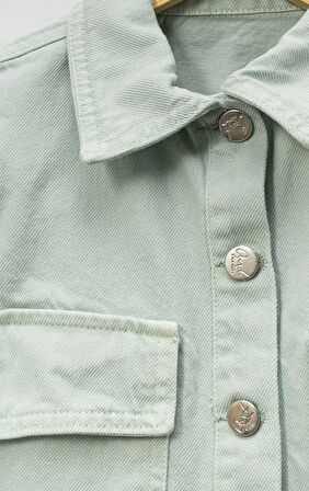 Kız Çocuk Yandan Büzgülü Cepli  Kot ceket