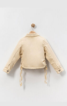 Kız Çocuk Yandan Büzgülü Cepli  Kot ceket