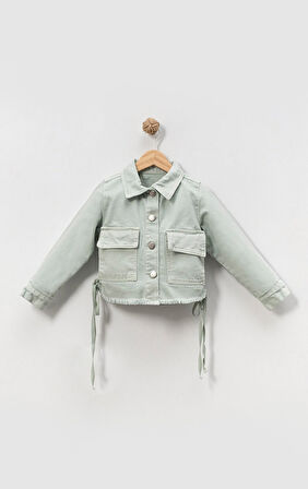 Kız Çocuk Yandan Büzgülü Cepli  Kot ceket