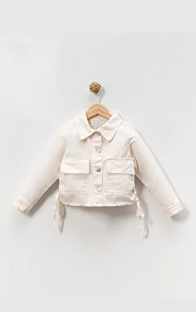 Kız Çocuk Yandan Büzgülü Cepli  Kot ceket