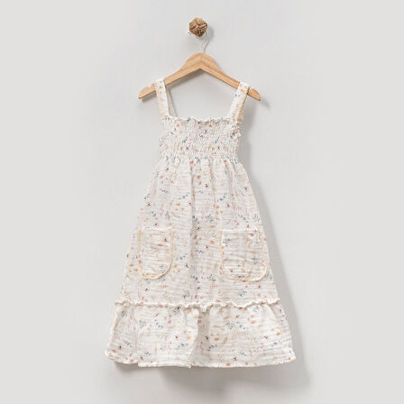 Kız Çocuk Müslin Elbse Kot Ceket İkili Takım