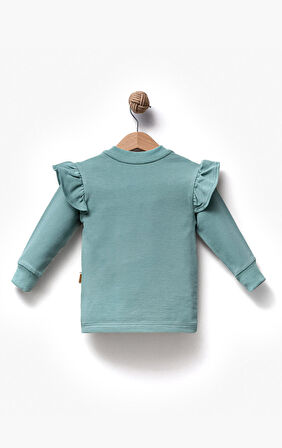 Fırfırlı Yakası Çiçek Nakışlı 2 İplik Uzun Kol Kız Çocuk Sweatshirt