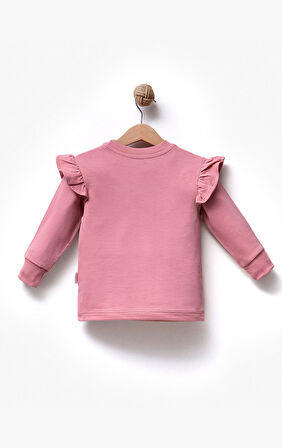 Fırfırlı Yakası Çiçek Nakışlı 2 İplik Uzun Kol Kız Çocuk Sweatshirt