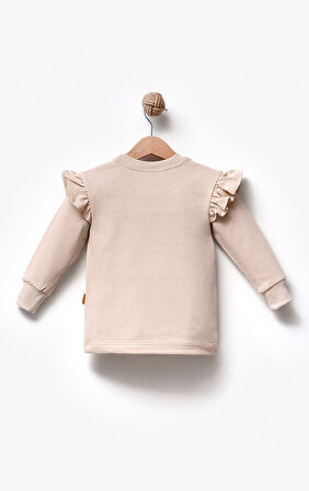 Fırfırlı Yakası Çiçek Nakışlı 2 İplik Uzun Kol Kız Çocuk Sweatshirt