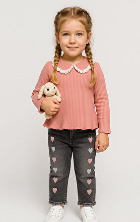 Fitilli Bebe Yaka Pamuklu Uzun Kol Kız Çocuk Sweatshirt
