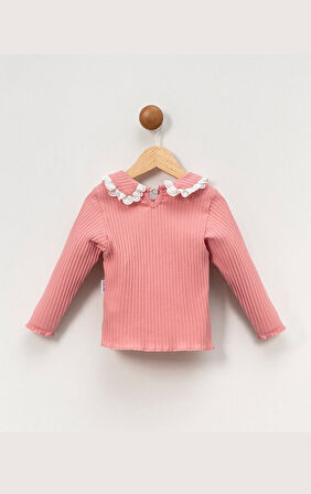 Fitilli Bebe Yaka Pamuklu Uzun Kol Kız Çocuk Sweatshirt