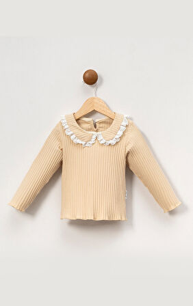 Fitilli Bebe Yaka Pamuklu Uzun Kol Kız Çocuk Sweatshirt