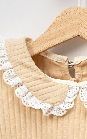 Fitilli Bebe Yaka Pamuklu Uzun Kol Kız Çocuk Sweatshirt