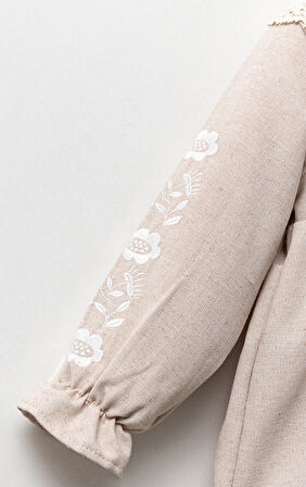 Keten Karışımlı Kız Bebek Uzun Kollu Elbise