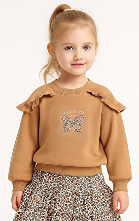 Pamuklu Baskılı Uzun Kol Kız Çocuk Sweatshirt