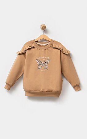 Pamuklu Baskılı Uzun Kol Kız Çocuk Sweatshirt