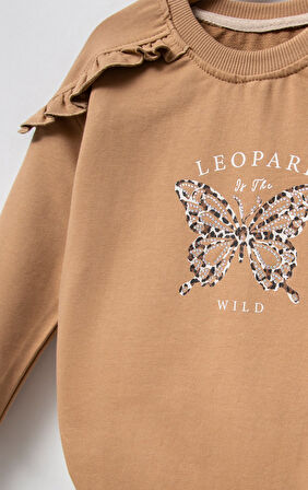 Pamuklu Baskılı Uzun Kol Kız Çocuk Sweatshirt