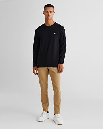 GANT Erkek Siyah Slim Fit Bisiklet Yaka Uzun Kollu T-Shirt