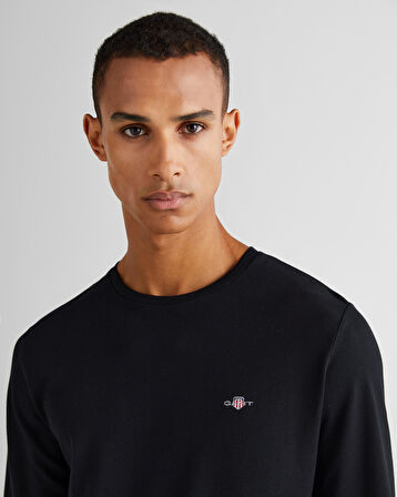 GANT Erkek Siyah Slim Fit Bisiklet Yaka Uzun Kollu T-Shirt