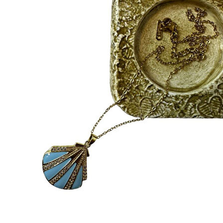 Uretti - Melik 9215 Mineli ve Taşlı Midye Model Çelik Kolye