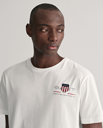GANT Erkek Beyaz Regular Fit Bisiklet Yaka Logolu T-shirt