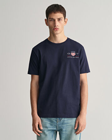GANT Erkek Lacivert Regular Fit Bisiklet Yaka Logolu T-shirt