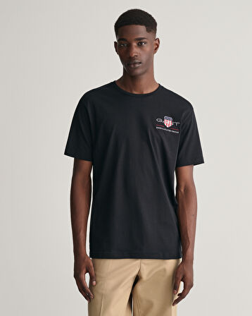 GANT Erkek Siyah Regular Fit Bisiklet Yaka Logolu T-shirt
