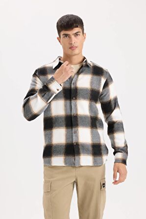 DeFacto Regular Fit Polo Yaka Kareli Flanel Uzun Kollu Gömlek D5835AX24AUBN279