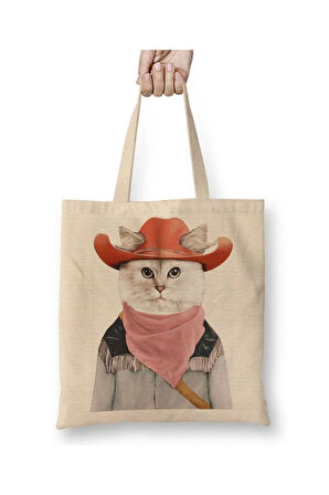 Kedi Rodeo Cat Beyaz Bez Çanta Uzun Saplı Alışveriş Çantası Plaj Çantası
