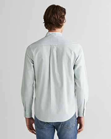 GANT Erkek Yeşil Regular Fit Düğmeli Yaka Çizgili Oxford Gömlek