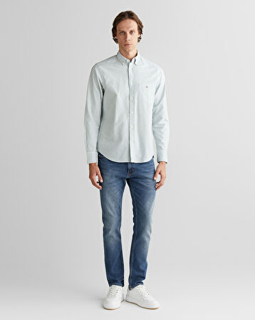 GANT Erkek Yeşil Regular Fit Düğmeli Yaka Çizgili Oxford Gömlek