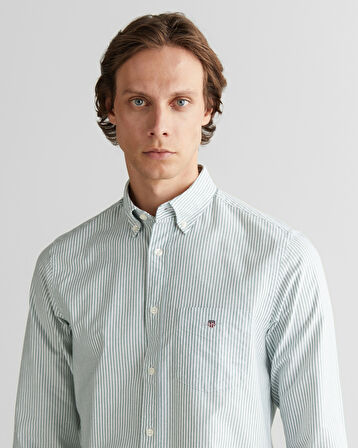 GANT Erkek Yeşil Regular Fit Düğmeli Yaka Çizgili Oxford Gömlek