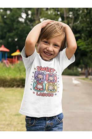 Tasarım Labubu Baskılı Unisex Çizgi Film Çocuk Tişört (1-12 Yaş)