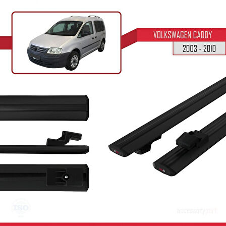 Volkswagen Caddy 3 (2K) 2003-2010 Arası ile Uyumlu BASIC Model Ara Atkı Tavan Barı Siyah 2 Adet