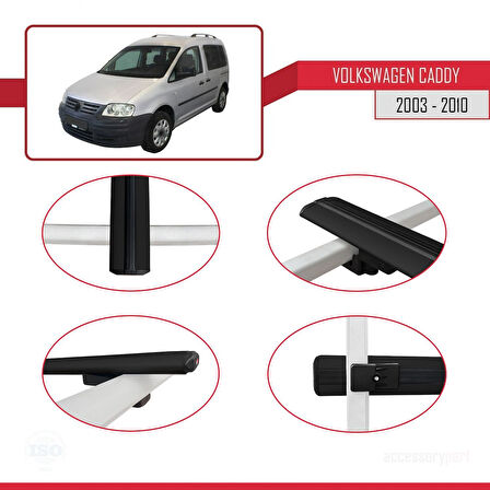 Volkswagen Caddy 3 (2K) 2003-2010 Arası ile Uyumlu BASIC Model Ara Atkı Tavan Barı Siyah 2 Adet