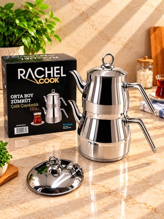 Rachel Zümrüt Orta Boy Çelik Çaydanlık Takımı 2,25+1,40 LT